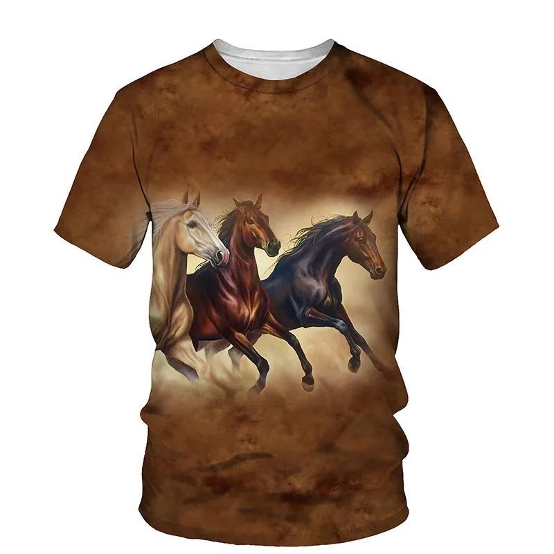 Men's Horse 3D Print T-shirt Short Sleeve Crew Neck Tee Men's Clothing Summer Outdoor Sportswear Casual T Shirts
