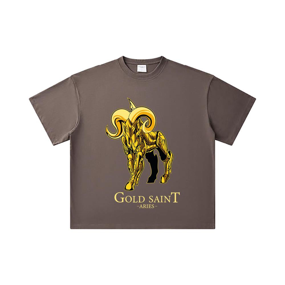 260 GSM Double Yarn 32 Count 100% Cotton Saint Seiya V26 Aries Print Unisex Heavy Cotton T Shirt