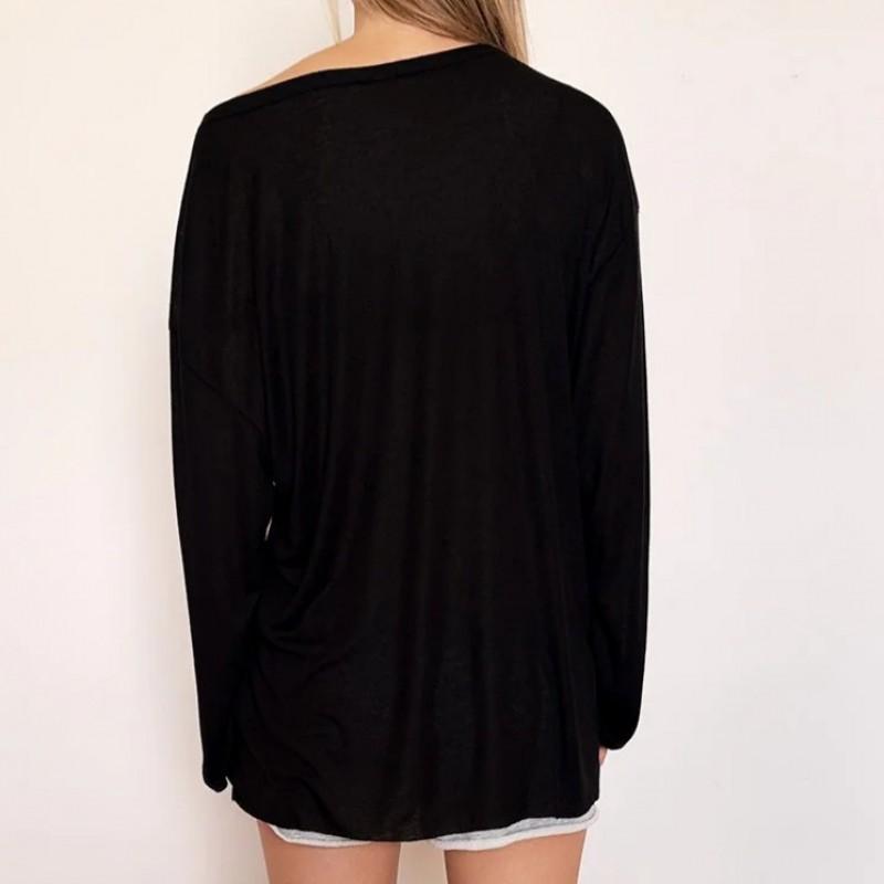 Dark Slim Asymmetrical Shoulder T-Shirt Vintage American Cross Rhinestone Top Streetwear Women