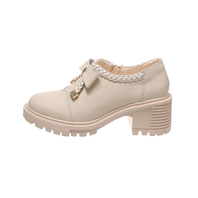 Mary Jane Women's Shoes Spring New Thick High Heels Children's Versatile Small Leather Shoes Women's Bow Single Shoes Explosion