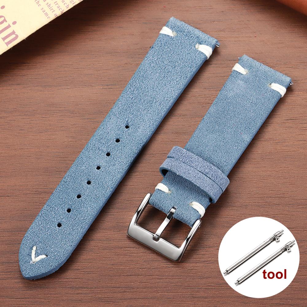 Soft Suede Genuine Leather Watch Strap 18mm 20mm 22mm for Samsung Watch6 5/4/3 Calfskin Bracelet Handmade Stitching Wristband