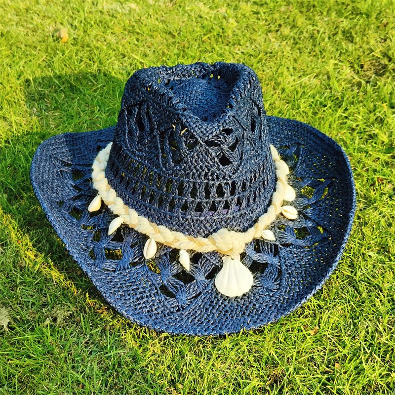 Cowboy Straw hat for women Fashion seashell straw cowboy hat beach summer cowboy Sunshade Jazz Hat sombrero vaquero hombre 56-58