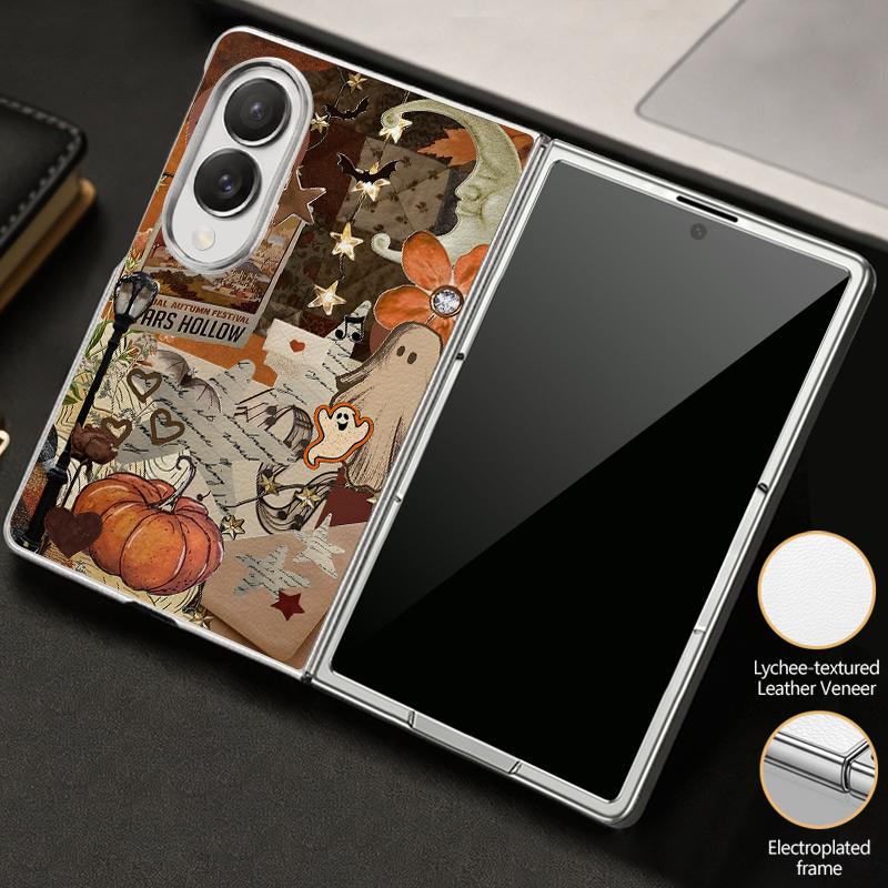 Pumpkin Lantern Ghost Halloween Case For Samsung Galaxy Z Fold 8 Ultra 7 6 5 4 Z Fold8 Fold7 Fold6 Fold5 Luxury Plating Leather Skin Phone Cover
