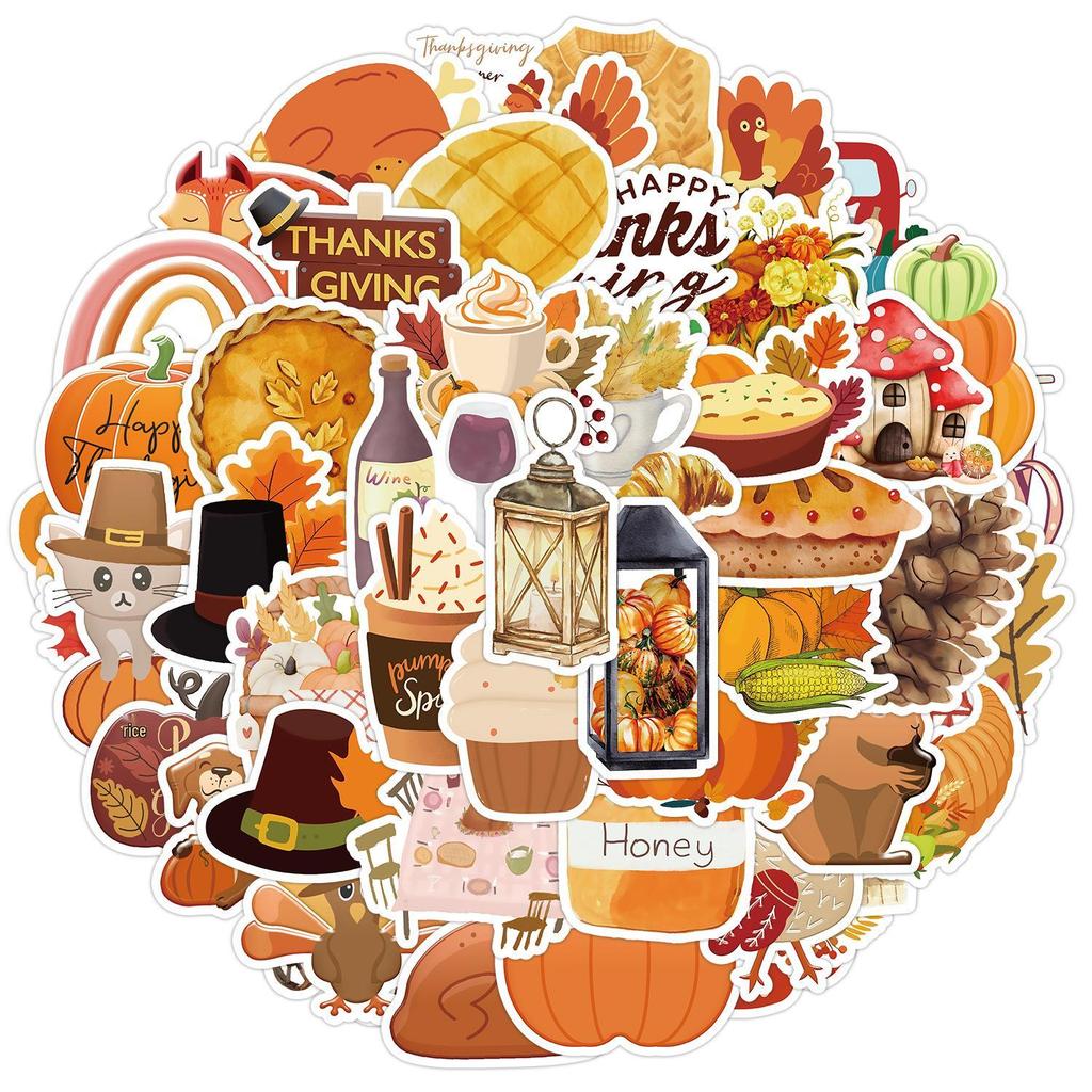 Thanksgiving Holiday Doodle Waterproof Stickers – 50 Sheets for Water Bottles & Computers