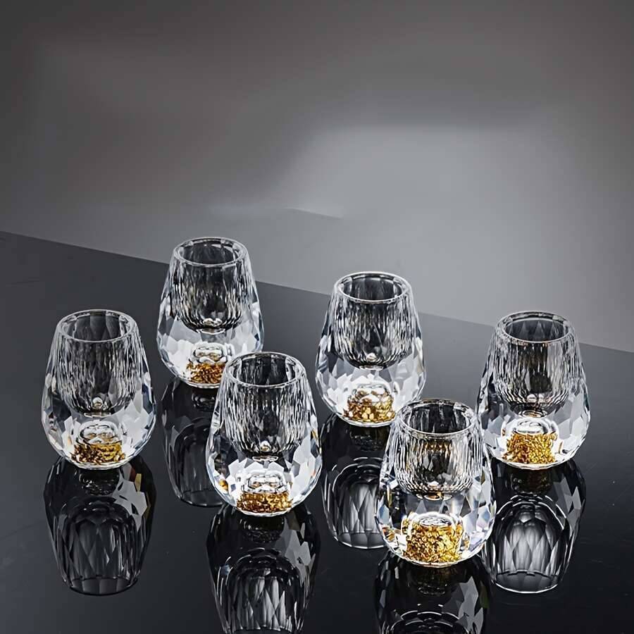 2Pcs/6Pcs Luxurious Crystal Golden Foil S Glass, 0.5Oz/15Ml, Exquisite Handcrafted Spirits Glasses For Whiskey, Vodka Cup