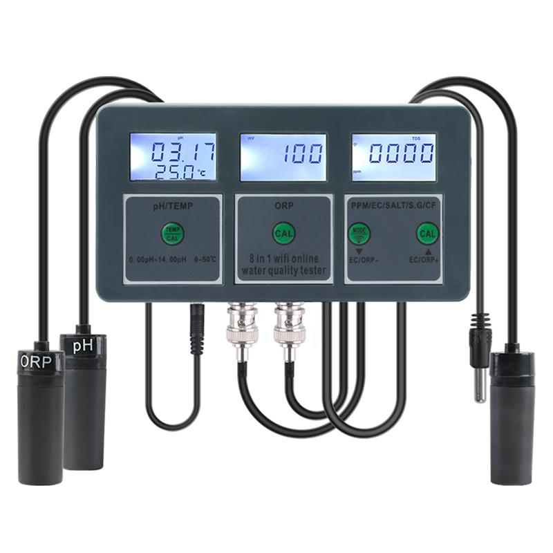 8in1 WiFi Online Water Quality Monitor PH ORP TDS EC Salt S.G Temp CF Meter Tuya APP Aquarium Controller Data Logger Backlight