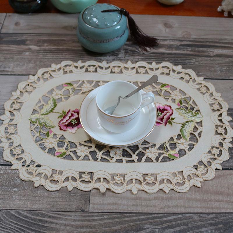Luxury Rose flower embroidery table place mat cloth Wedding Christmas dining placemat kitchen Table decoration and accessories