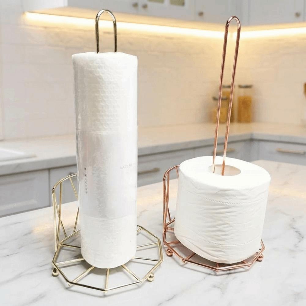 Stylish Iron Roll Paper Towel Holder Golden Decorative Vertical Paper Shelf Minimalist Tissue Stand For Kitchen