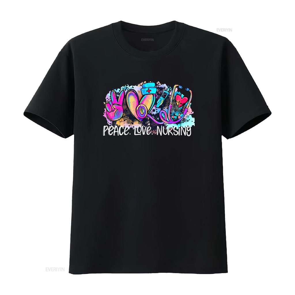 Peace Love Nursing School T Shirt Nurse Life Registered CNA RN Week  vintage Washed Versatile homme Slightly Unisex graphic