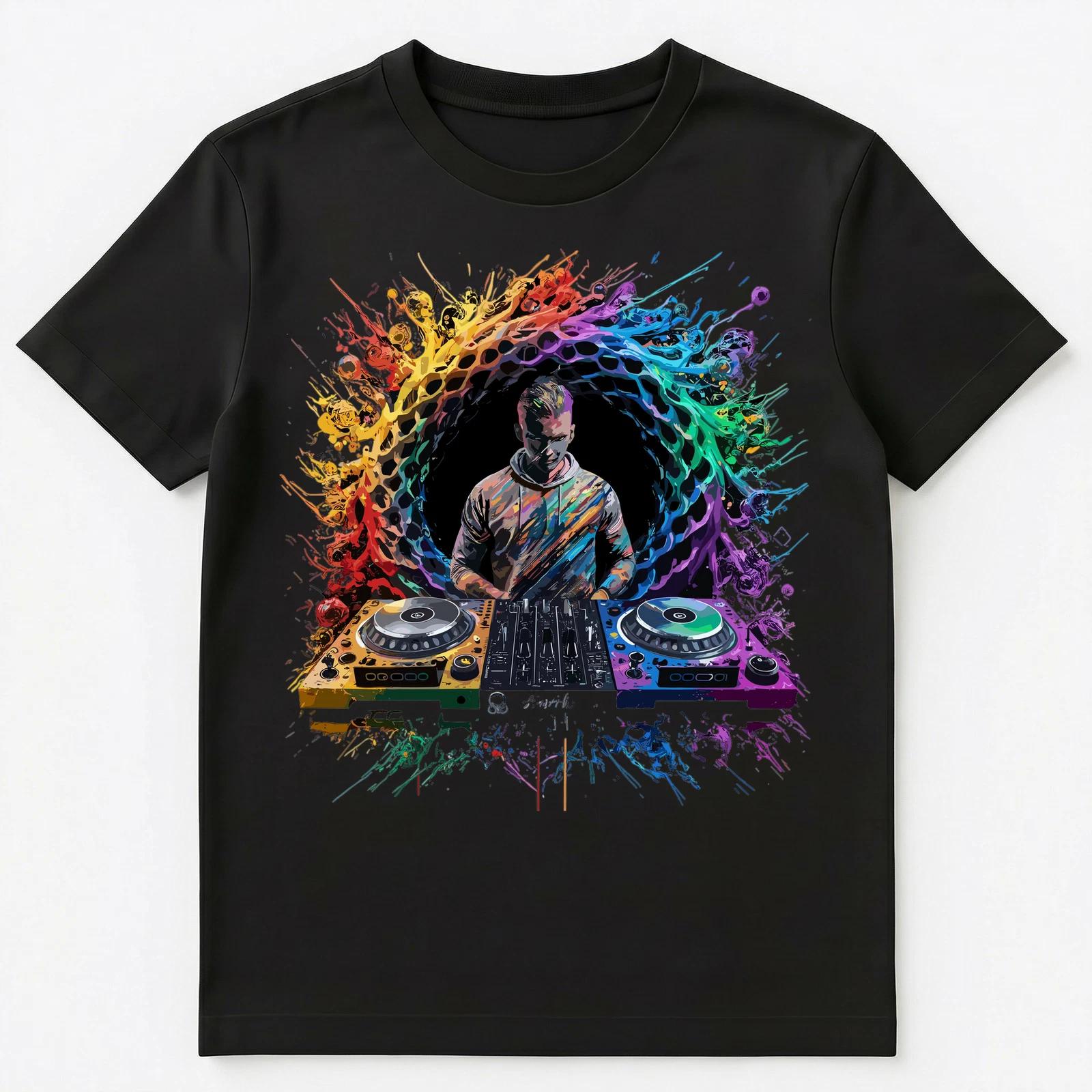 Яркие Брызги Краски DJ Пульты Музыка Искусство Графика Унисекс Футболка 4XL