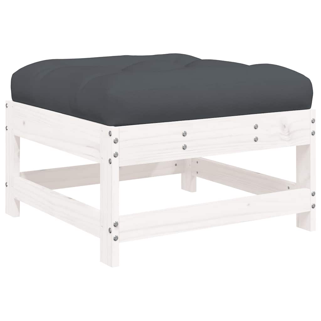 3 Piece Garden Lounge Set with Cushions White Solid Wood