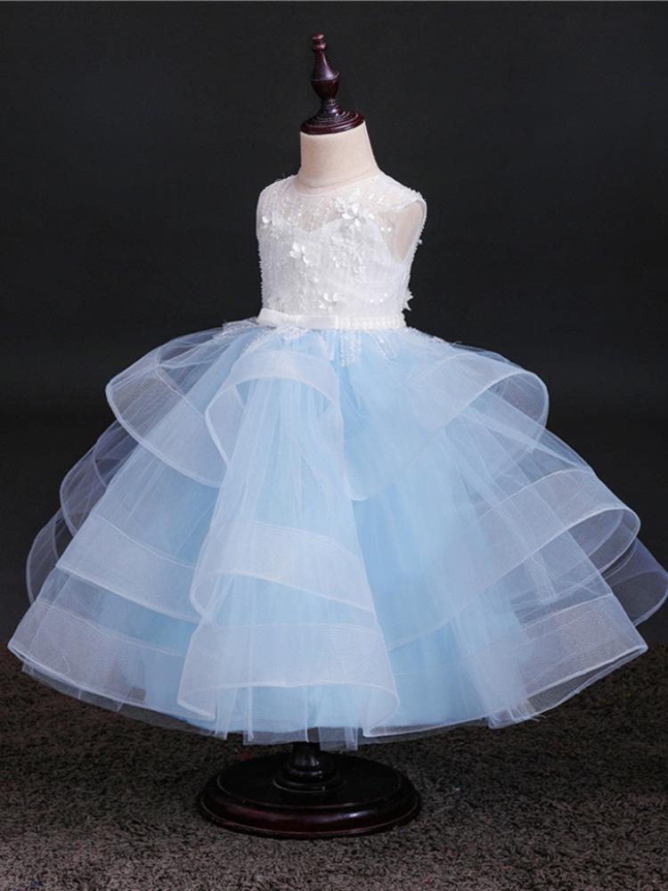 European and American Princess Flower Girl Dress - Long Patchwork Design for Children