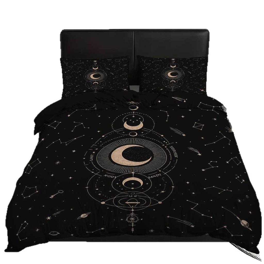 Sonne und Mond Bettbezug Kissenbezug Sonne und Mond Digitaldruck Schleifen Bett Dreiteiliges Set