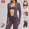Fitness set, brushed zipper casual set, women's outdoor cycling and running sports three-piece set