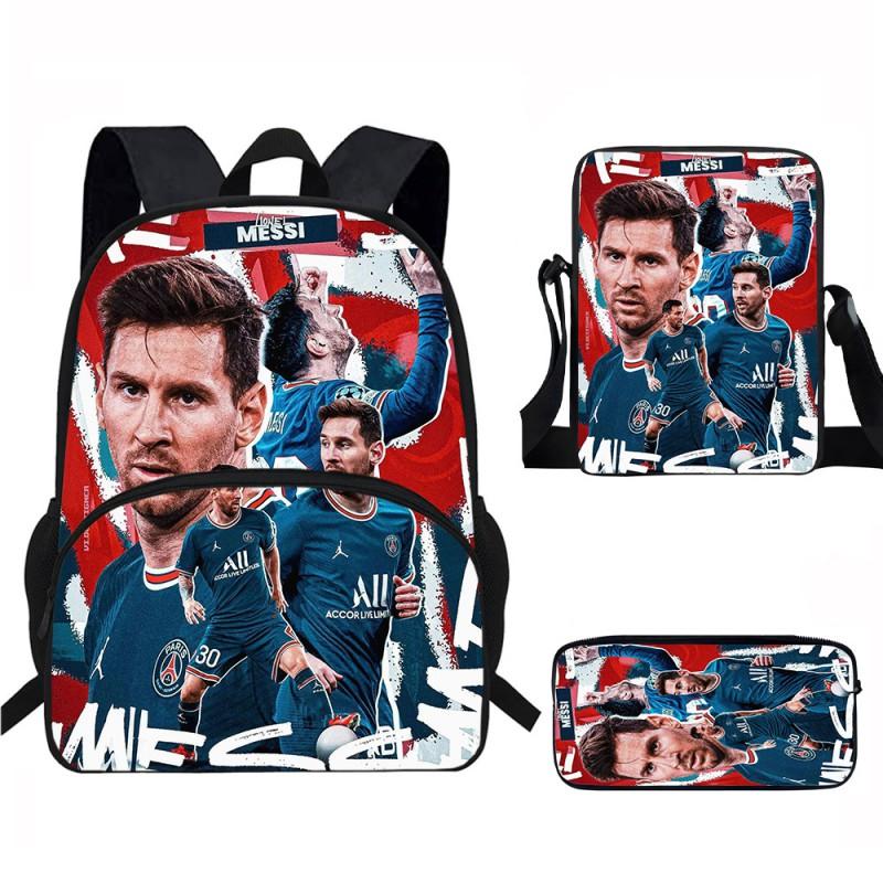 Set Zaino Scolastico per Bambini a Tema Messi con Borsa a Tracolla Astuccio per Studenti Elementari