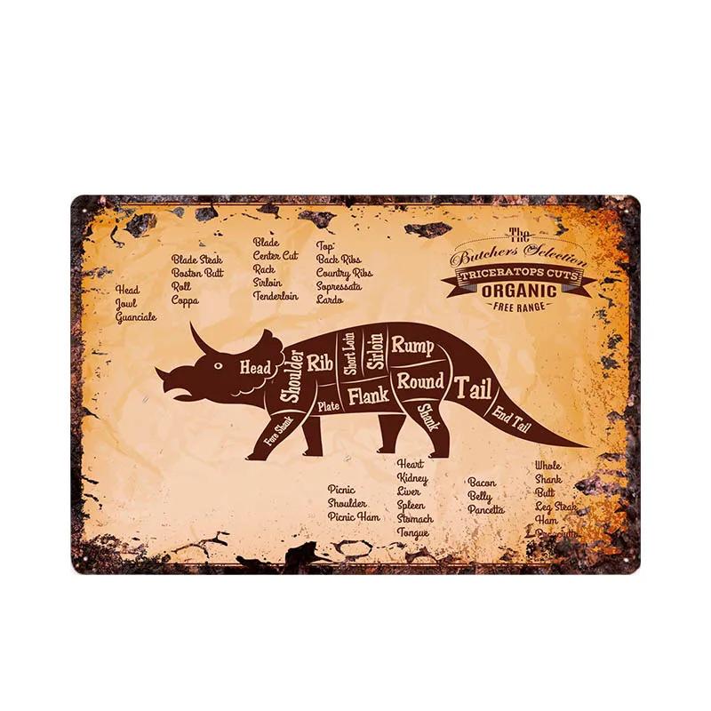 Butcher Shop Vintage Metallskylt Kökaffisch Nötkött Gris Anka Köttsnittsguide Retro Väggplakett Målning Hantverk 20x30cm