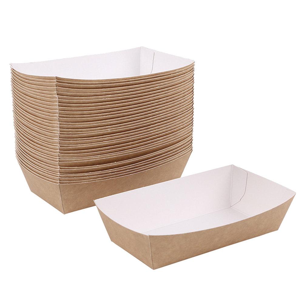 50Pcs Waterproof Oilproof Paper Food Trays Boat Shape Cake Boxes for Catering Parties Festivals Carnivals Food Service Supplies