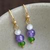 Lavender Purple Natural Stone and Crystal Earrings - Handmade, Simple Forest Style Design for Women