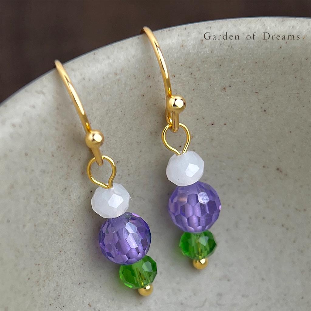 Lavender Purple Natural Stone and Crystal Earrings - Handmade, Simple Forest Style Design for Women