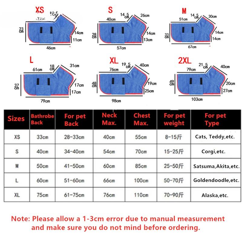 Pet Bathrobe Adjustable Absorbent Towel for Large Medium Small Dog Super Fast Drying Moisture Bath Robe