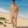 Europäischer & Amerikanischer Leinen Herbst Herren Freizeitanzug: Hemd mit lockerem Revers & Langarm-Strandhose