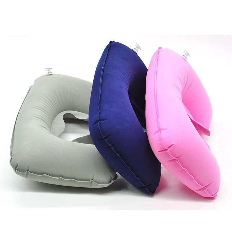 1 Pc Air Inflatable Pillow U-shape Neck Pillow Travel Rest Outdoor Portable Folding Air Inflatable Pillow Airplane travel(Color:pink)