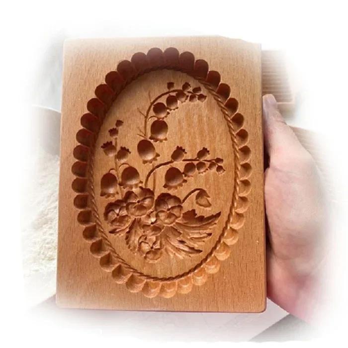 DIY Wooden Shortbread Mold Raspberry Heart Carved Gingerbread Cookie Mold Kitchen Cutter Molds For Valentine's Day Easter Party