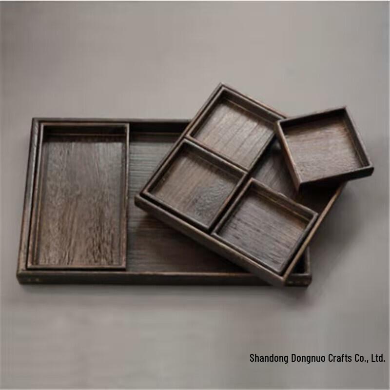 ZISIZ Burnt Paulownia Wood Partitioned Serving Tray Set