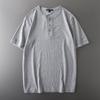 Export Tail Single Cut Label American Heavy Weight Henley Shirt Short Sleeve Men's Henry Collar Hard Han Style T-shirt Menswear Clothing Tops