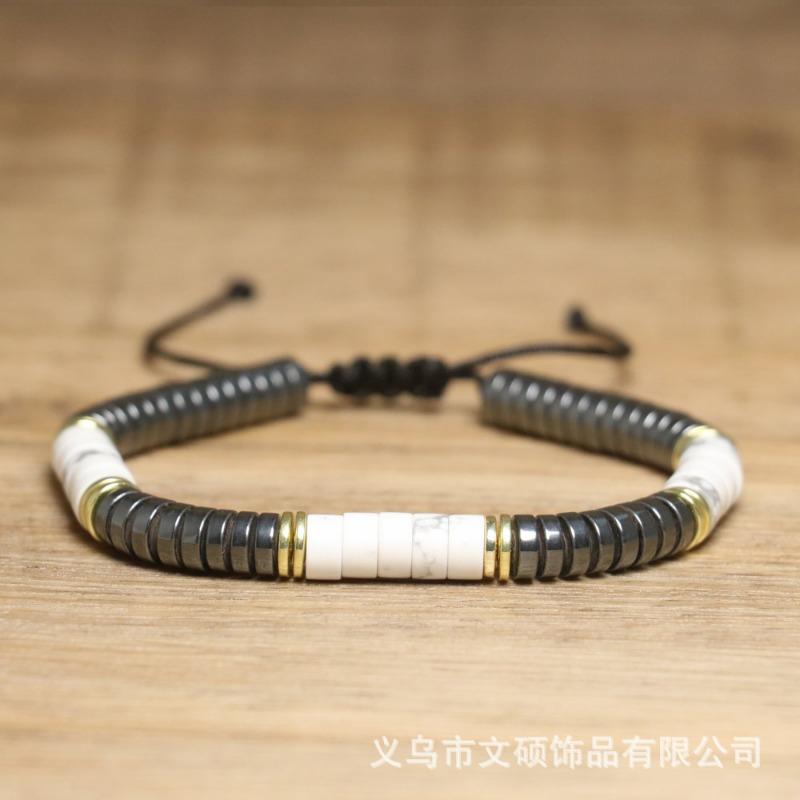 Turquoise Heishi & Hematite Disc Bracelet – Gold Accent Adjustable Boho Jewelry, Protection Calm Gift for Men & Women