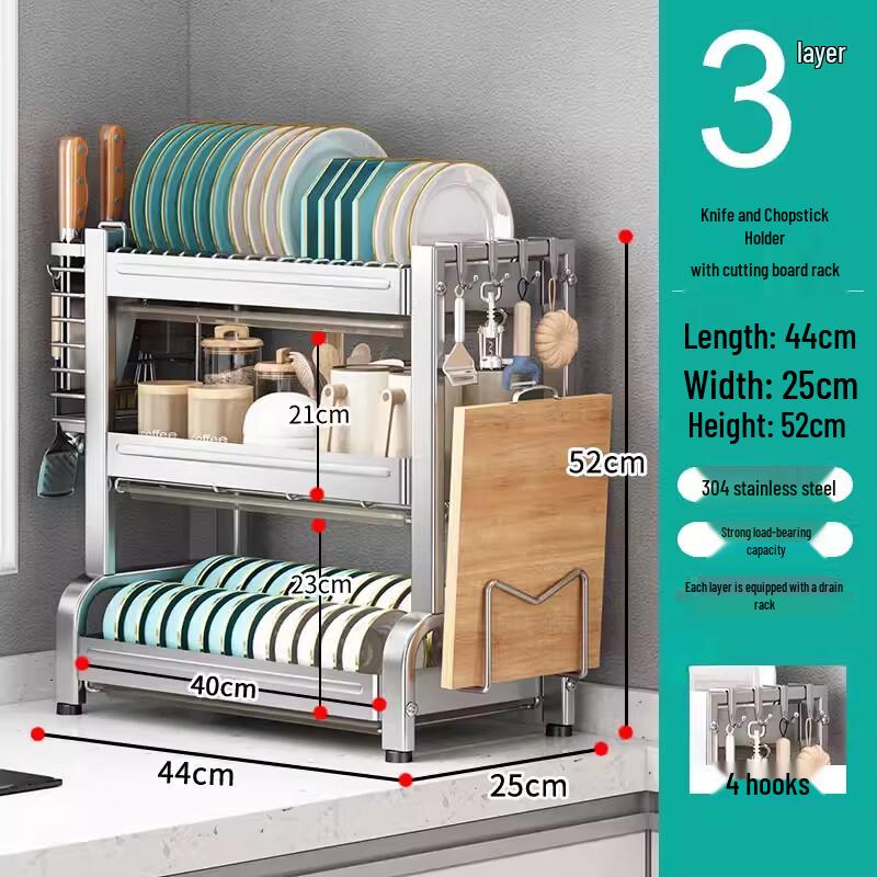 3-Tier 304 Stainless Steel Countertop Dish Rack