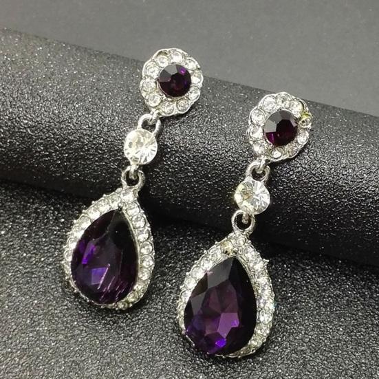 1 Pair Women Shining Rhinestones Drop Earrings Waterdrop Shape Tassel Sparkling Dangle Earrings Jewelry Gift