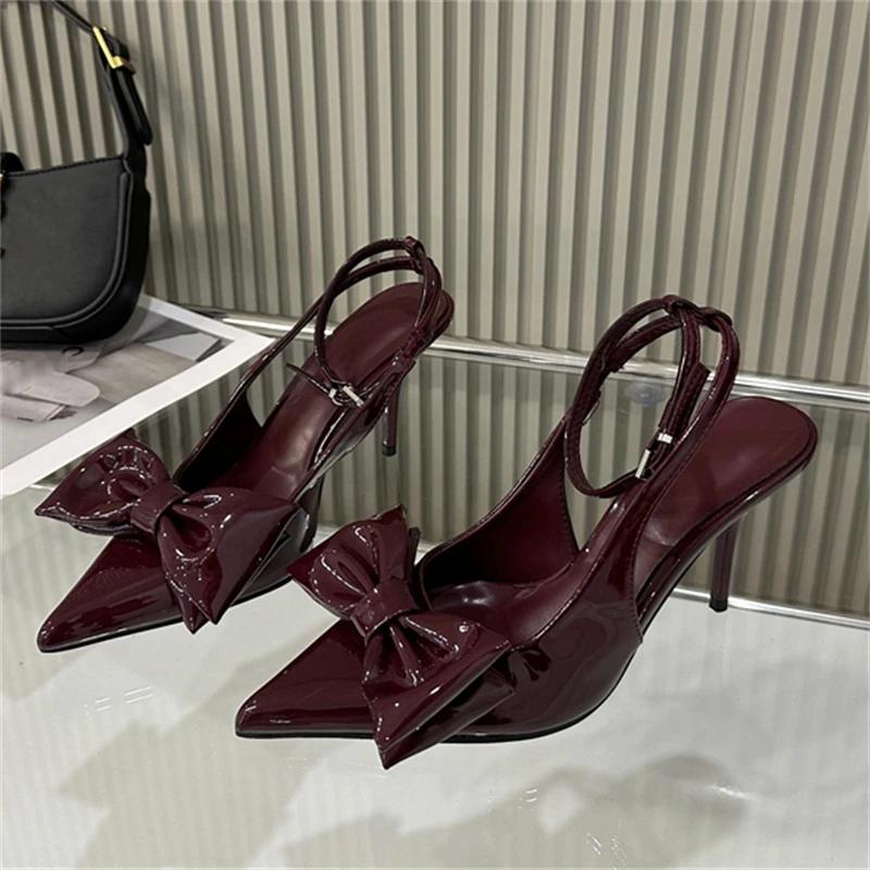 Spring Sexy Butterfly-knot Slingbacks Ankle Buckle Strap Woman Pumps Sandals Pointed Toe Thin Heels Party Prom Shoes