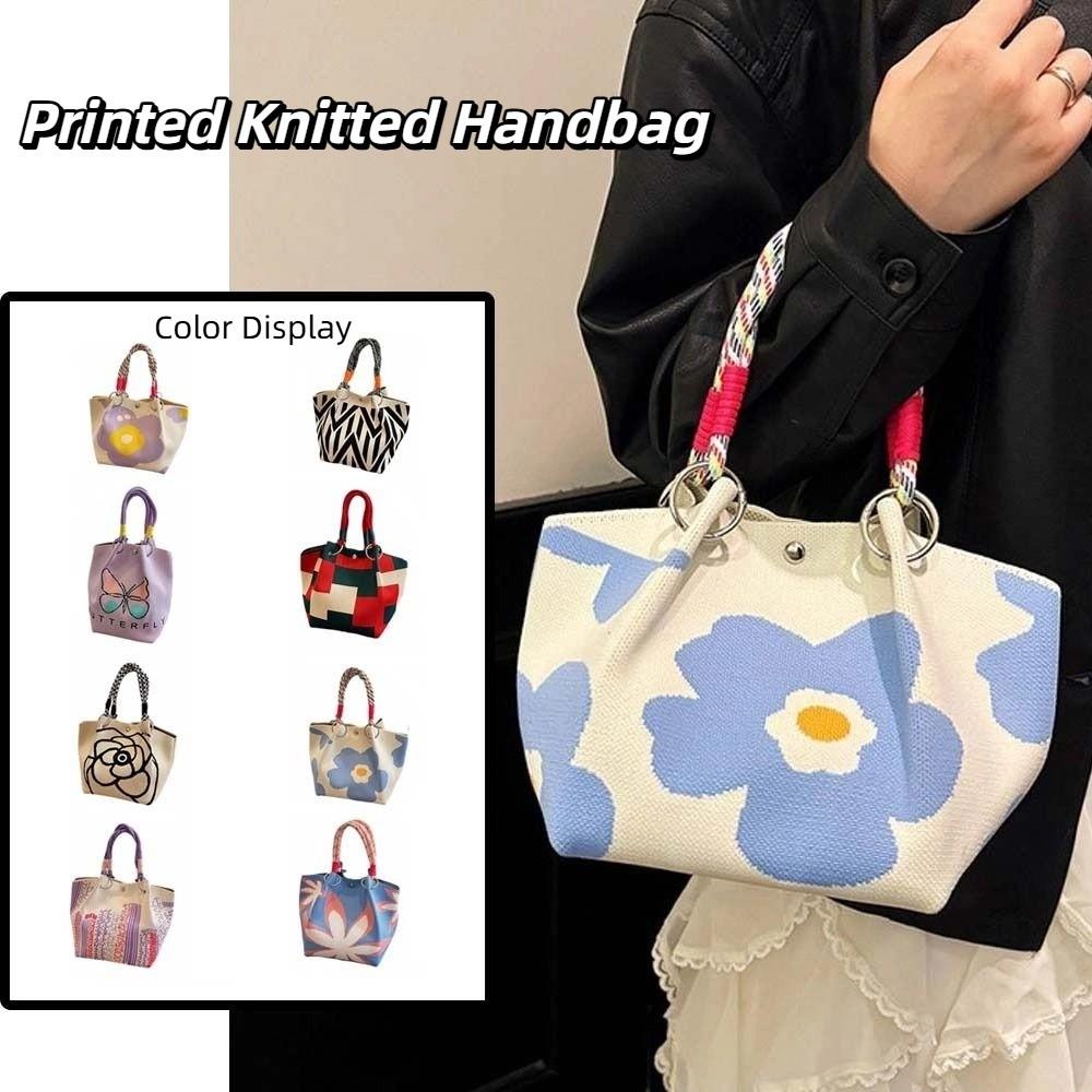 Stripe Women Knitted Handbag Sweet Floral Commuting Pouch High Quality Printed Small Bag  Shopping
