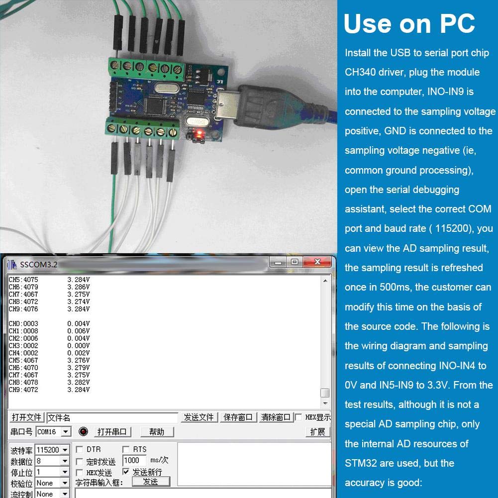 Mini USB Data Acquisition ADC Module,USB Interface 10 Channel 12Bit STM32 Communication ADC Module