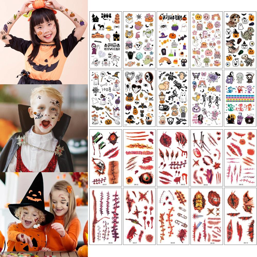 Adesivos de Tatuagem à Prova d'Água de Halloween Cicatriz de Ferida Sangrando Tatuagens Temporárias para Mulheres Homens Tatuagem Falsa Para Festa de Halloween