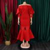 Women Off Shoulder Lantern Sleeve Solid Color Mermaid Long Bodycon Dress