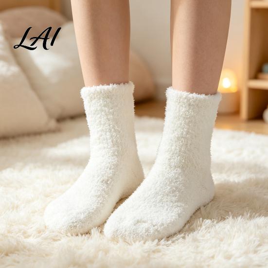 Warm Bedding Accessories for Feet 6 Pairs Thickened Plush Socks Men Winter Solid Color Fuzzy Socks Soft House Slippers Breathable Footwear,