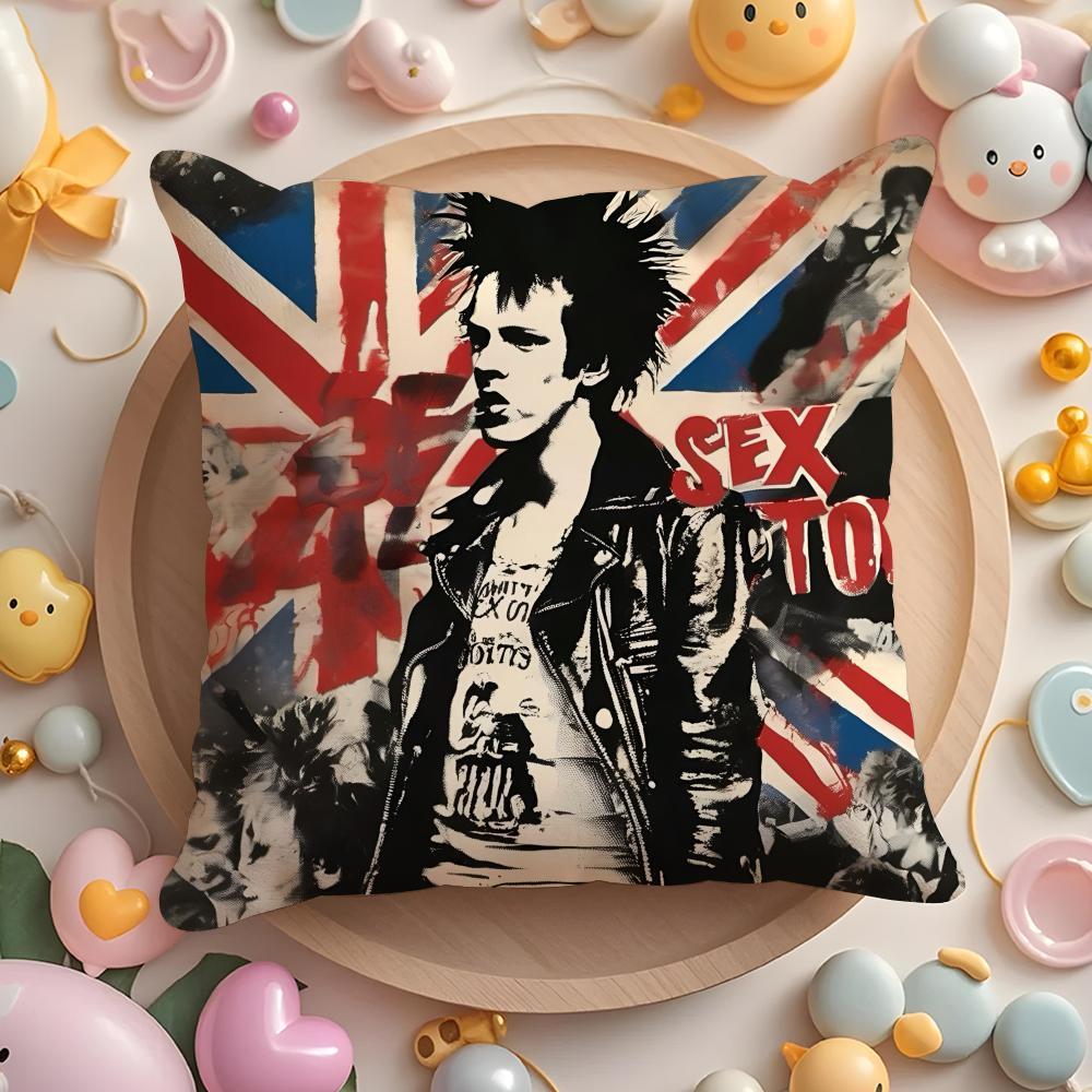 Punk Rock Band S-Sex Pistols Pillow Case Short Plush Double-Sided Printing Home Machine Washable In Warm Winter Cushion Cover