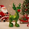Festive Reindeer Sculpture 3D Printing Christmas Elk Ornament Green Sleigh Deer Statue for Home Desktop Decor Holiday Party Gift