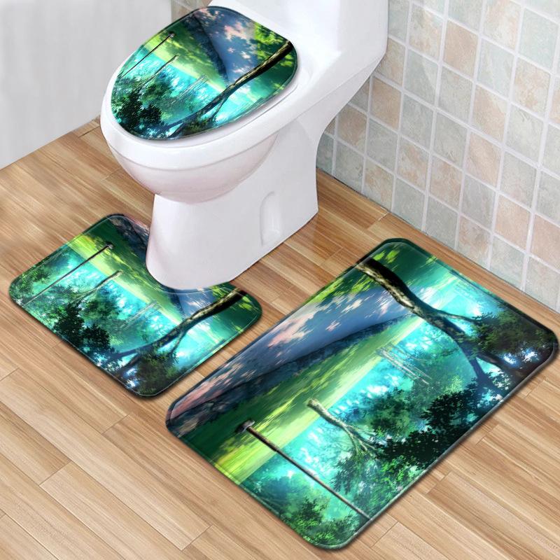 Landscape Bathroom Floor Mat Toilet Three-Piece Set
