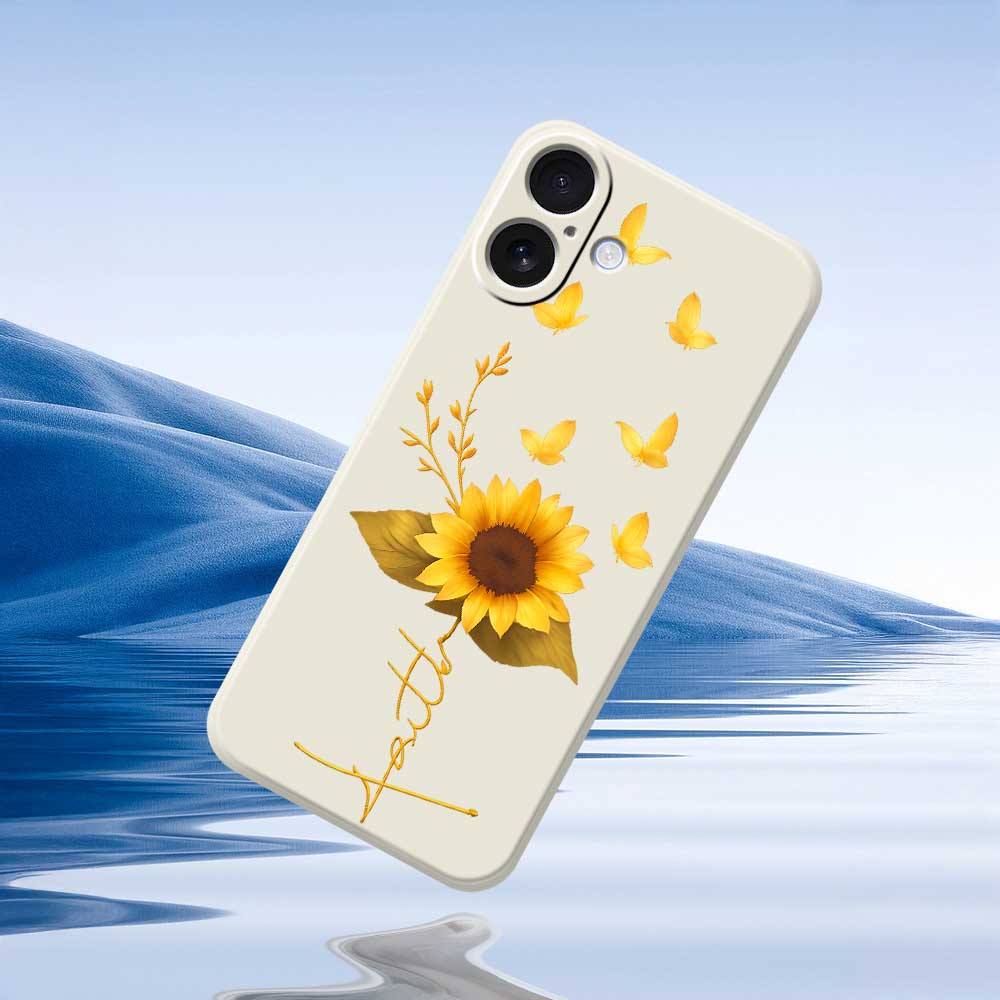 For iPhone 17 Case Golden Butterfly Sunflower Pattern Printing Straight Edge TPU Phone Back Cover