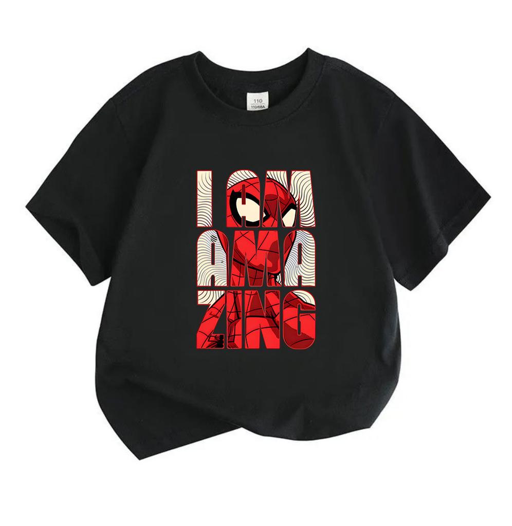 Kids Boys Girls 100% Cotton Crew Neck Short Sleeve T-Shirt, Cool Super Hero Amazing Letter Print Casual Soft Tees for Daily Wear Summer Holiday Activi