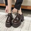 New 2025 Spring Women Platform Casual Shoes Loafers Lace-up Chunky Sneakers 10CM High Heels British Thick Bottoms Leather Shoes