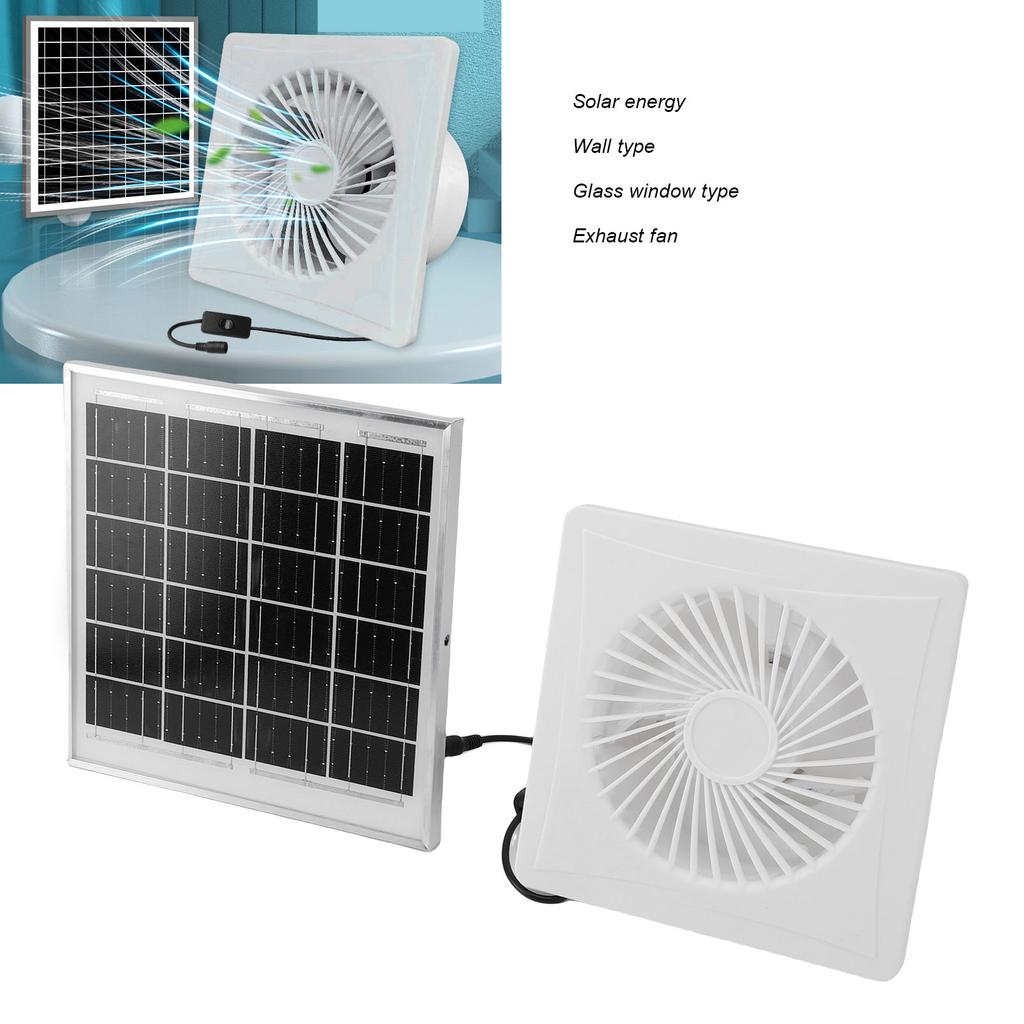 6in Solar Exhaust Fan White Round 8W Solar Panel Fan for Ventilation Cooling Bathroom Kitchen