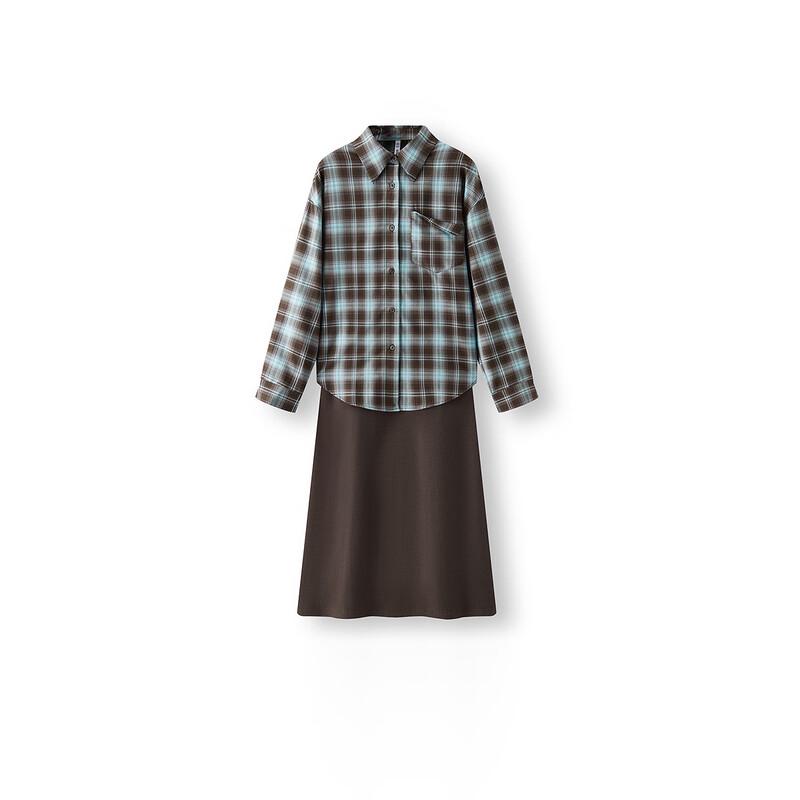 Semir Women's Plaid Shirt & U-Neck Vest Dress 2-Piece Set