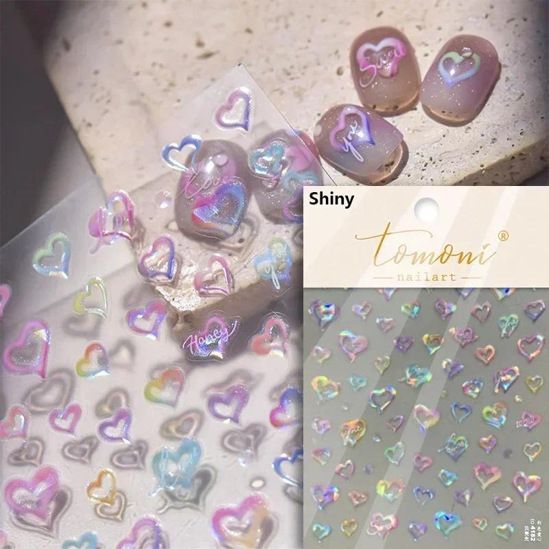 5D Love White English Letter Silver Jelly Nail Art Sticker Line Geometric Pattern Shape Romantic Delicate Manicure Decals