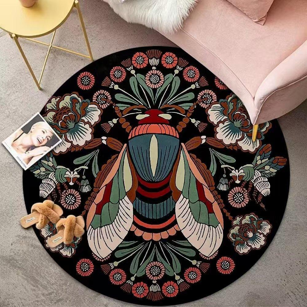 Bohemian Farmhouse Round Area Rug Soft Non-Slip Floor Mat Colorful Floral Ethnic Geometric Pattern Carpet for Bedroom