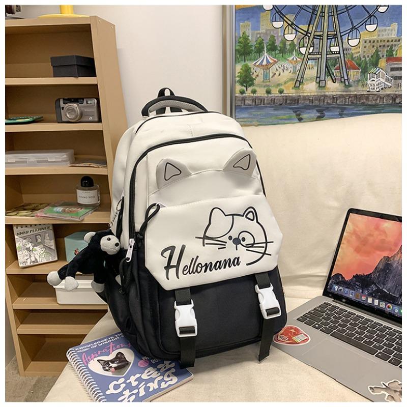 New Student Schoolbag Female Junior High School Students' Large-capacity Leisure Simple Kitten Printed Backpack Backpack
