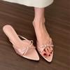 Purple Small High Heel Bow Cool Slippers Fairy Shoes Wear Summer French With Skirt Pointed Sandals